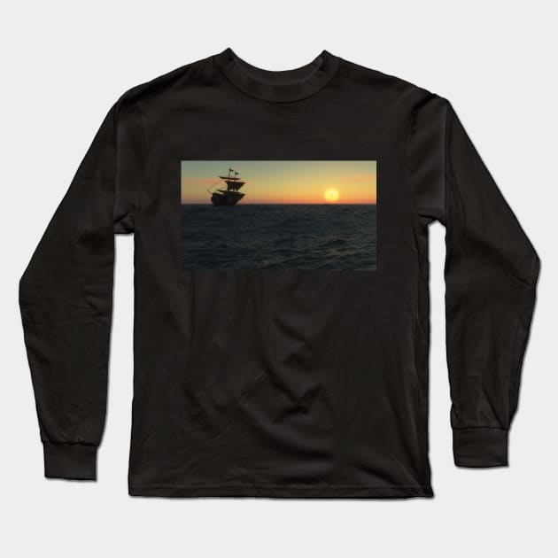 Sunset Sailors,Treasures of the Seven Seas Long Sleeve T-Shirt by Ryan Rad